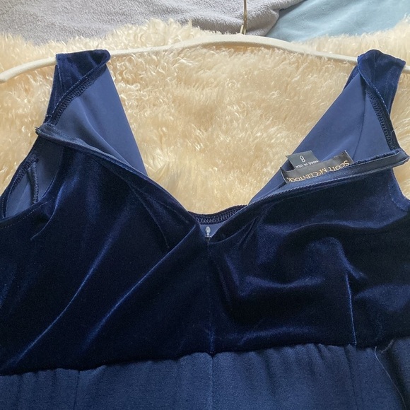 Navy velvet bodice full length dress size 8 - Picture 6 of 8